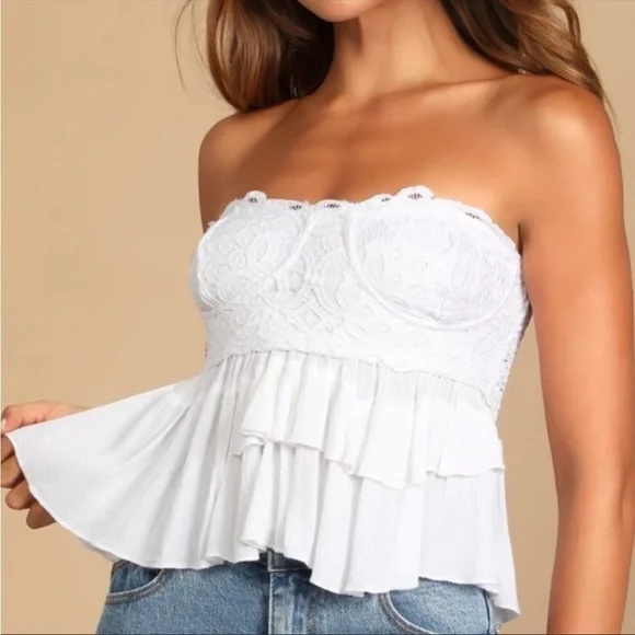NWT Free People Adella Corset Strapless Crochet Cami Top in White - Picture 2 of 9